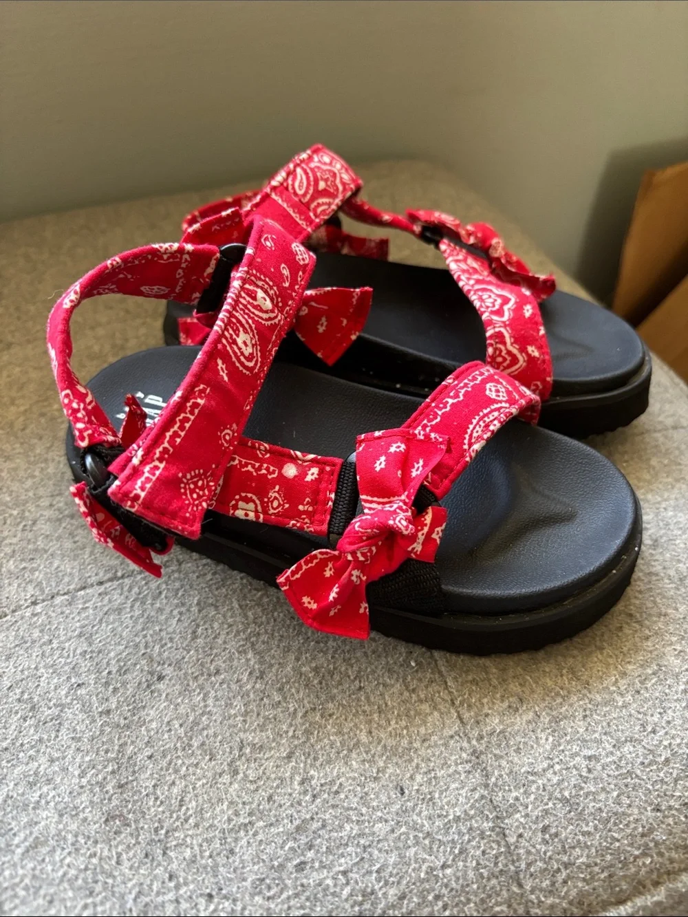 GAP Red Bandana-Print Kids Sandals with Black Footbed